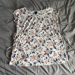 Motherhood White Floral Blouse with Blue and Pink Accents